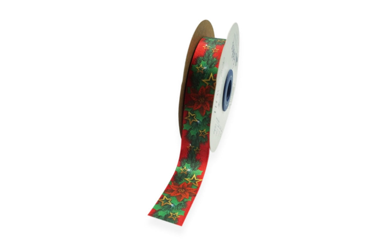 REBAJADO ROLLO CINTA RASO de 2.5cm DE ANCHO x 25Mt. NAVIDEÑA