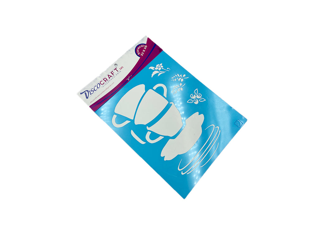 STENCIL TAZAS Y FLORES 22X26CM