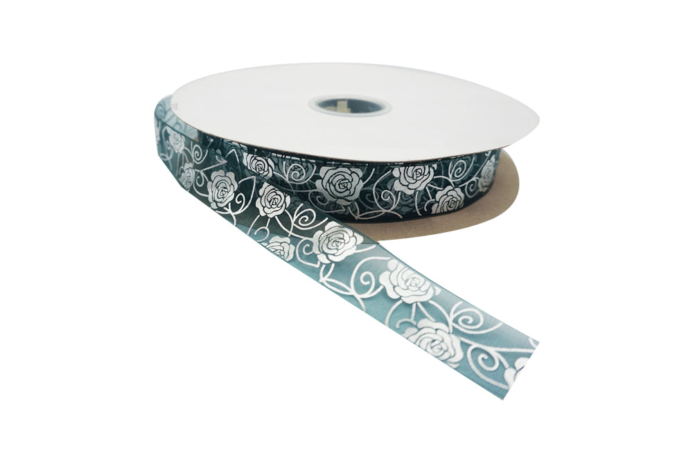 CINTA ORGANZA ROSAS 2.5CM