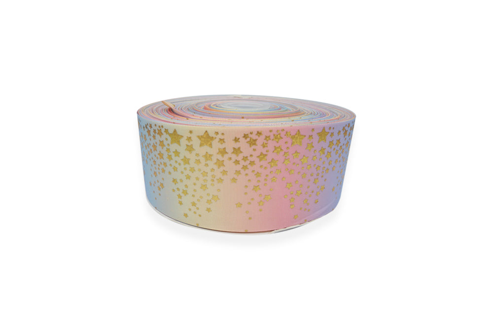CINTA FAYA ESTRELLAS DORADAS METÁLICAS 7.5CM