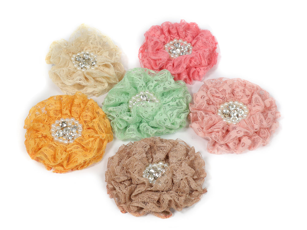 FLOR ENCAJE CENTRO BRILLANTE 9CM