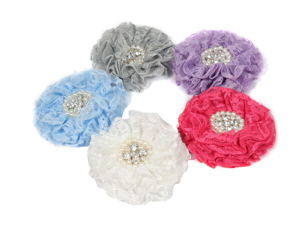 FLOR ENCAJE CENTRO BRILLANTE 9CM